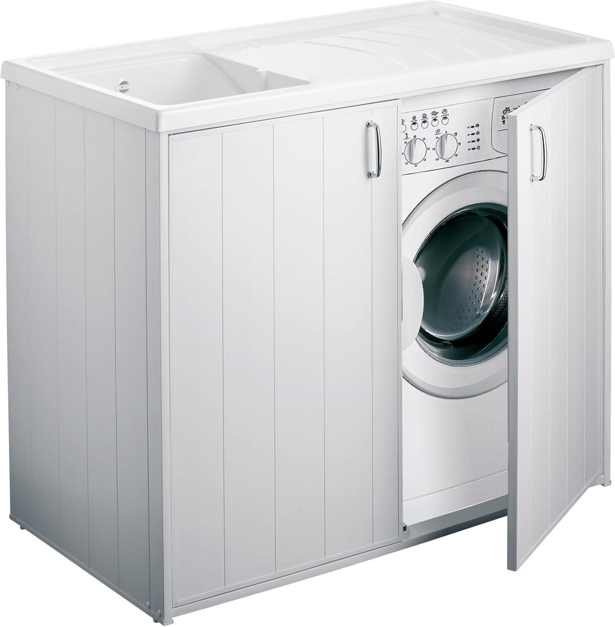 Negrari 5008PAM Mueble Cubre Lavadora y Lavabo Reversible, Resina para Exterior, PVC, Color Blanco, M, 14000 Unidades