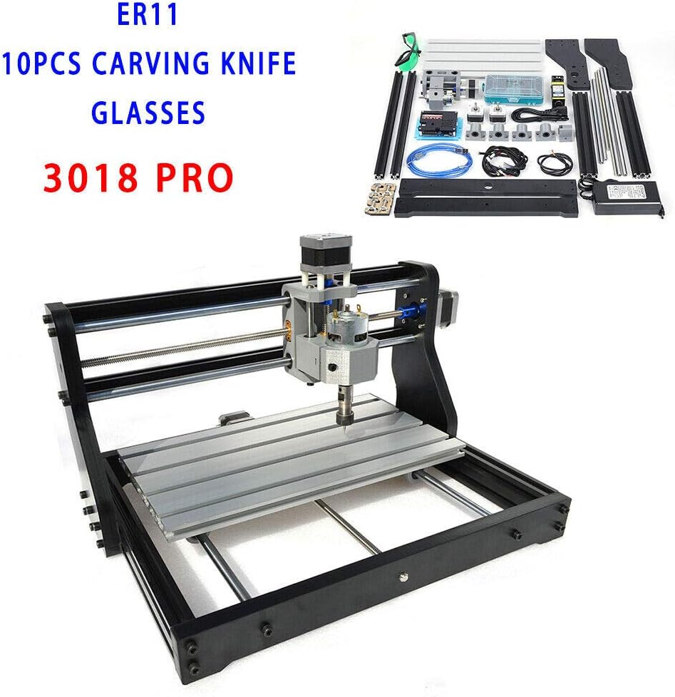 Fresadora CNC 2 en 1 equipada con software de control GRBL profesional + 10 brocas DIY láser grabadora área 300 x 180 x 45 mm placa de circuito impreso madera acrílico plástico grabado