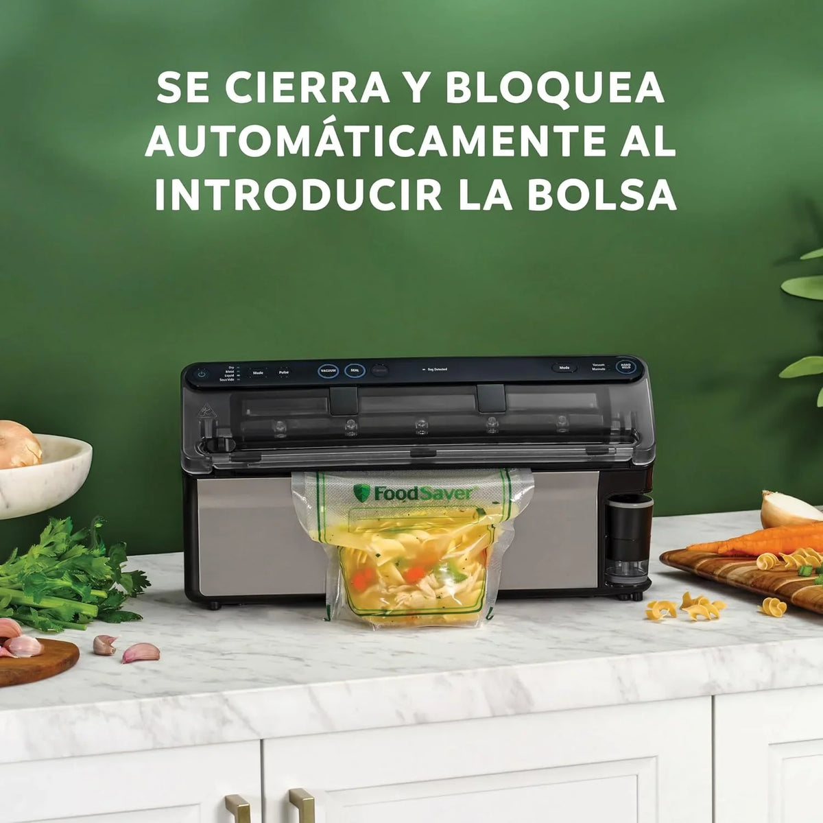 FoodSaver Envasadora al vacío Elite All-in-One Liquid+ | Alimentos hasta 5 veces más frescos* | Sellado de líquidos | Con 1 rollo (28 cm x 2,43 m) y 4 bolsas para envasar al vacío (0,94 L y 3,78 L)