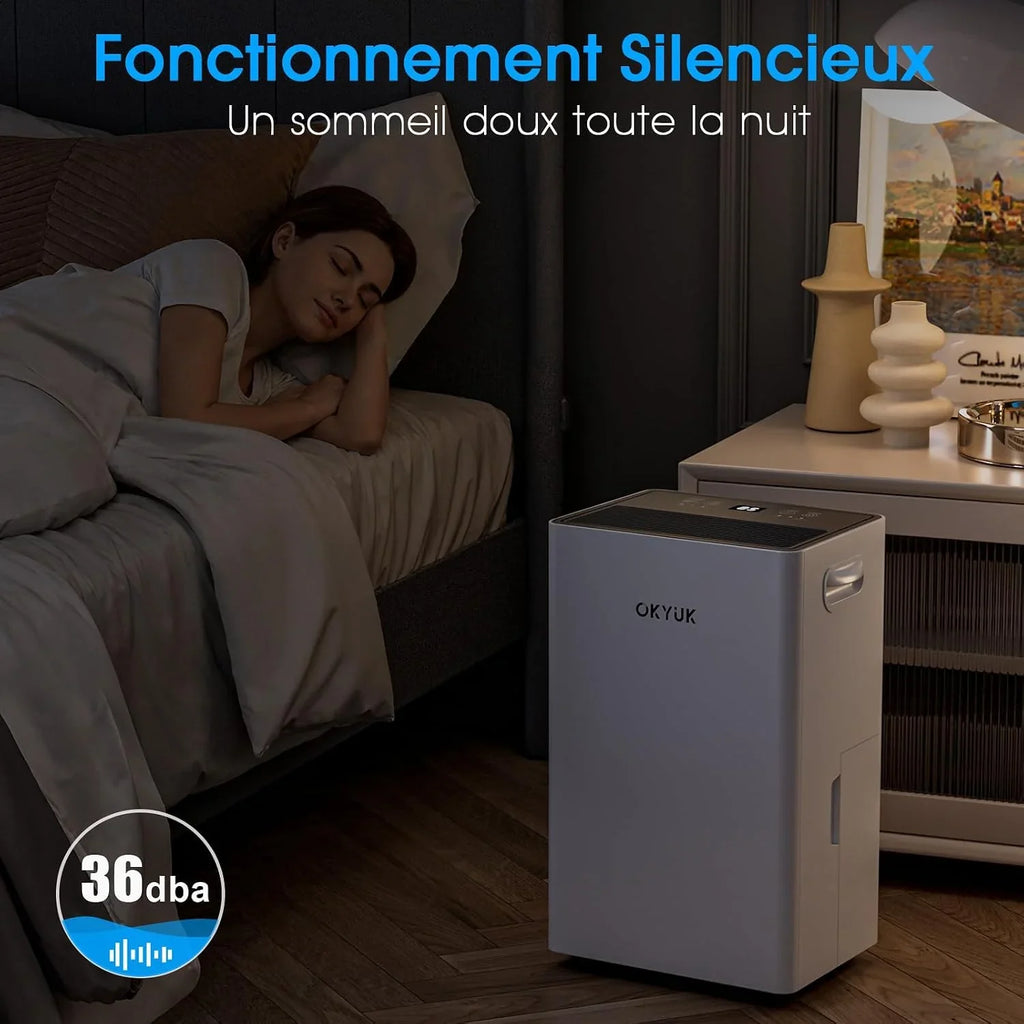 Deshumidificador 20L con Indicador Digital de Humedad,Deshumificadores de humedad Deshumidificador para Hogar hasta 60m² con Apagado Automático, Ideal para, Baños, Dormitorios, Sótanos (20L Blanco)