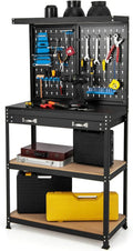 GOPLUS Banco de Trabajo Taller, Mesa de Herramientas Carga 100 kg, 81x41x155cm, con Tablero Perforado Metal, Estante Abierto, 14 Accesorios para Colgar (Azul+Negro)