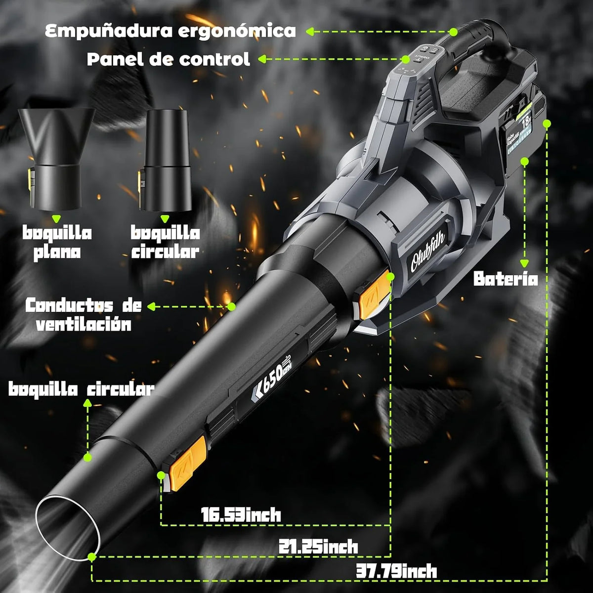 18V Soplador de Hojas, Soplador de Hojas eléctrico, 2×5,5Ah batería