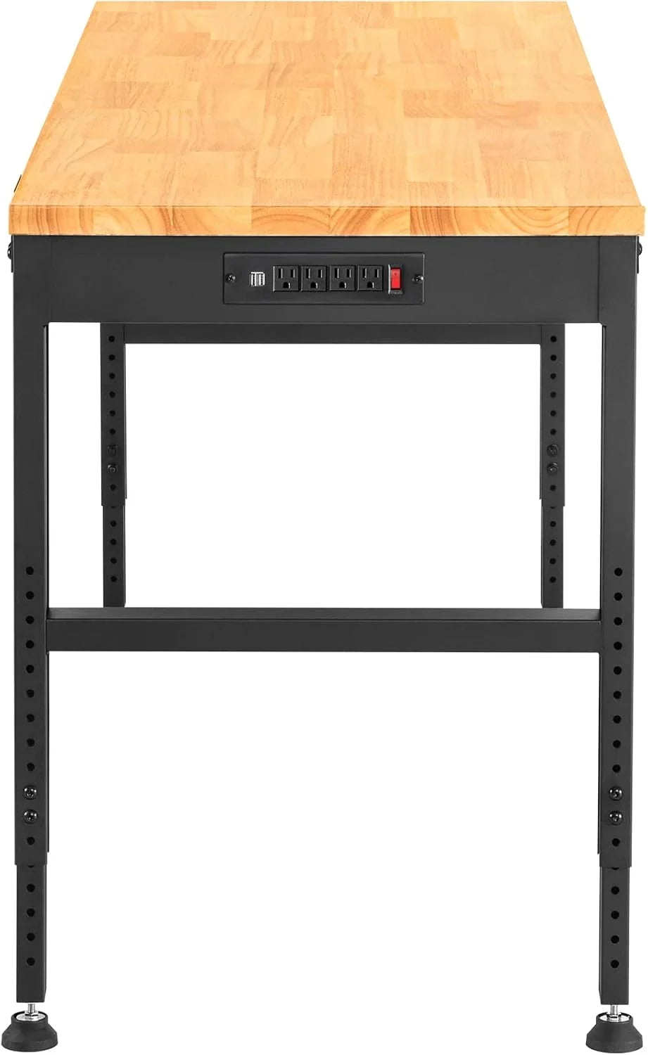 VEVOR Banco de Trabajo 1220x508 mm Mesa de Taller Altura Ajustable 719-968 mm Carga de 900kg con Toma de Corriente Mesa de Madera Marco de Metal Almohadillas para los Pies para Oficina, Garaje