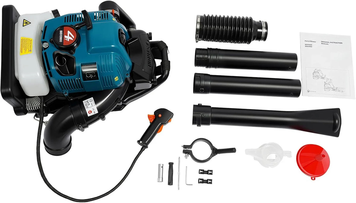 Soplador de hojas de gasolina, aspirador de jardín de 4 tiempos, soplador de 75,6 cc con potencia de motor de 2600 W y depósito de 1,9 L, velocidad variable, amortiguador de hojas refrigerado por aire