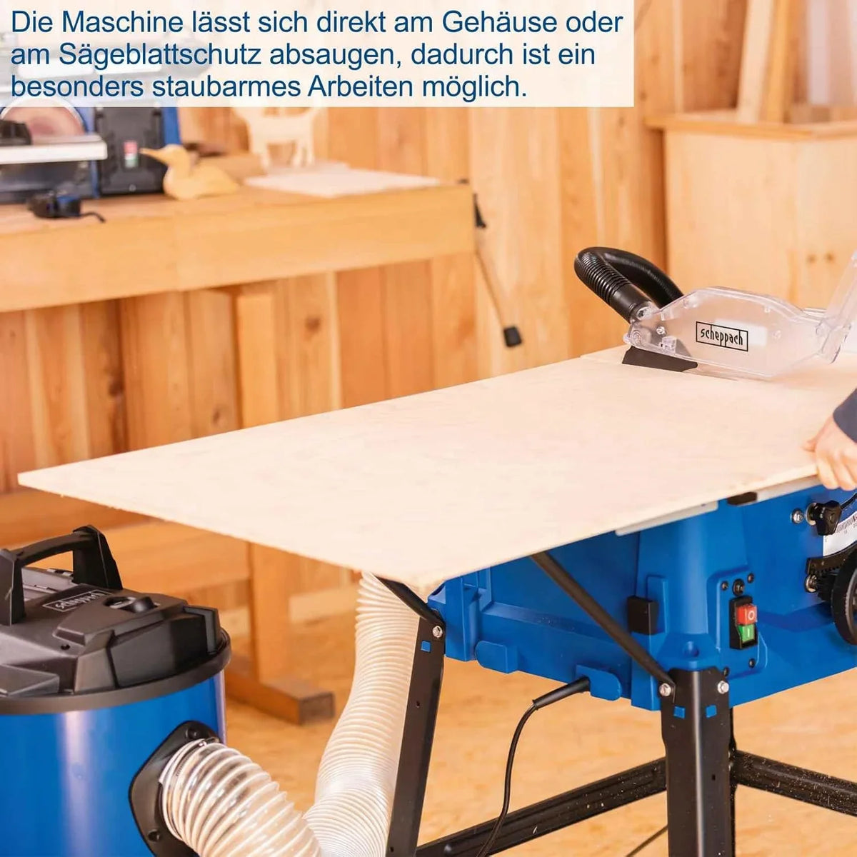 Scheppach Sierra circular de mesa HS100S, incluye 2 hojas - corte fino 2000 W, hoja con un diámetro 250 x 30 mm, máx. altura 85 la 940 642