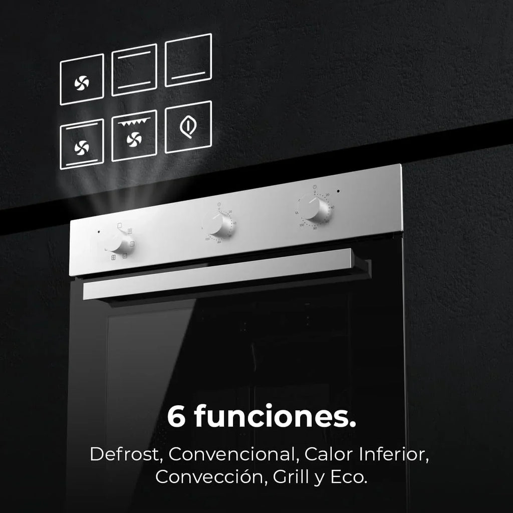 Cecotec Horno Integrable Multifunción 70L Bolero Hexa M236000 Inox Time. 2800W, 6 Funciones, Temporizador, Steam Base XXL, Steam Assist, Steam EasyClean, Cooling Fan, Modo Defrost, Eco, Convección