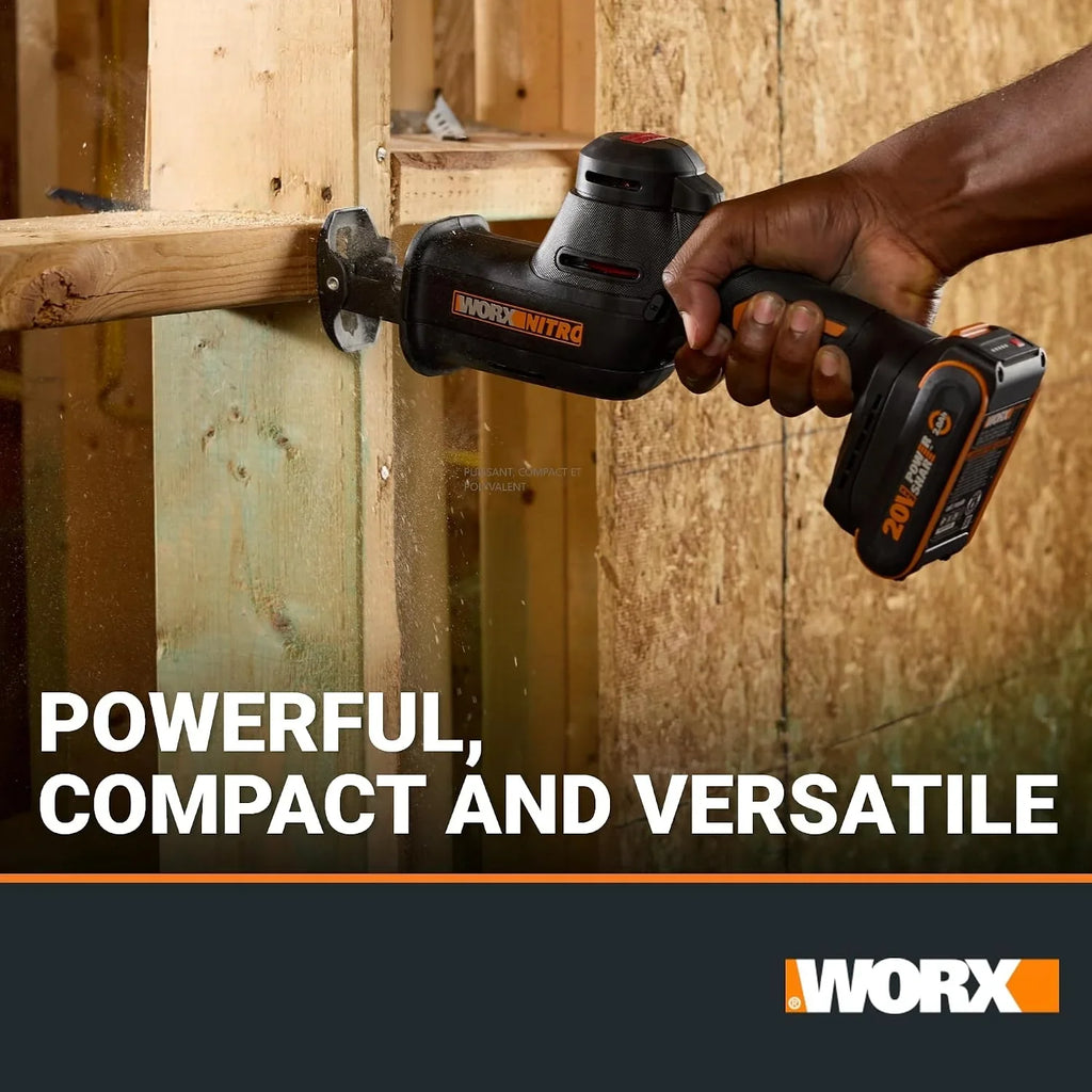 WORX | Sierra sable compacta WX501.9, 20V, Power Share, insercción universal, sin batería ni cargador