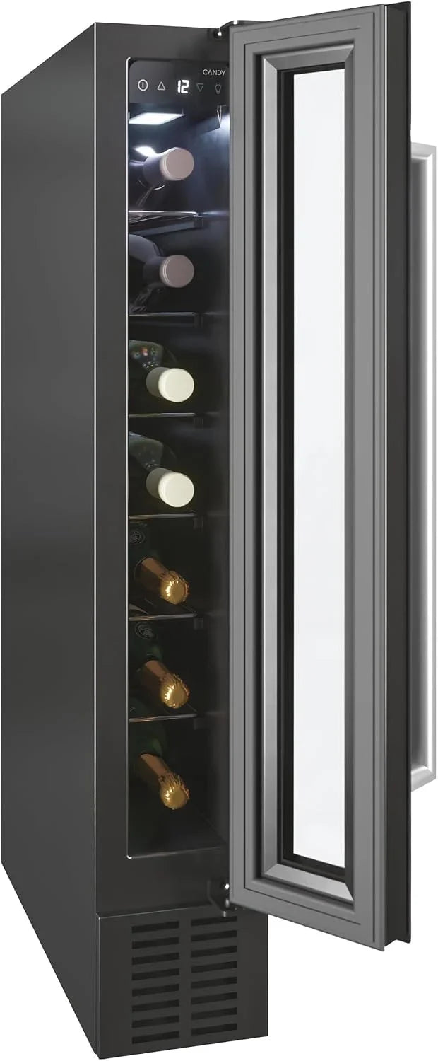 CANDY DiVino CCVB 15/1, Vinoteca Integrable Estrecha, 20L, 7 Botellas, Puerta Reversible, 6 Baldas, Tratamiento Anti-UV, Compresor Antivibraciones, LED, Temperatura 5º a 18º, 39DB, Clase C, Negro