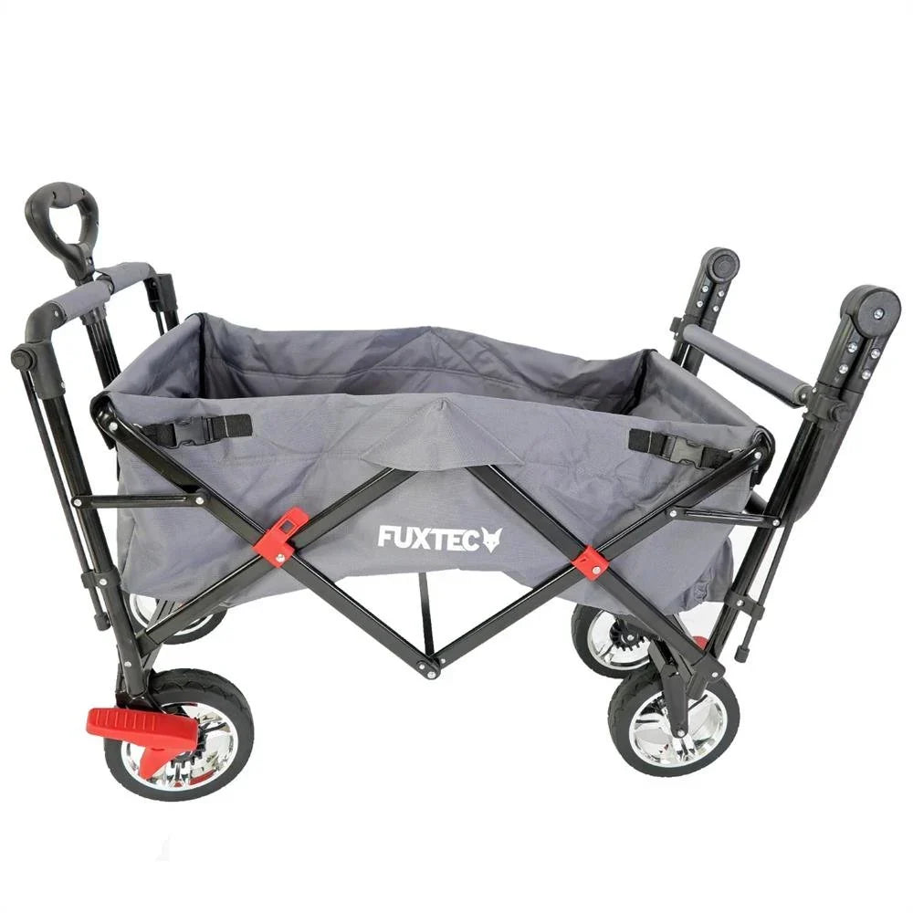 Bollerwagen FUXTEC FX-CT700, Carro Plegable Gris para el Transporte de niños, Ciudad, Campo, Playa o montaña - con Capota Anti-UV, asa de Empuje, Freno de Mano Delantero y Trasero, El Original