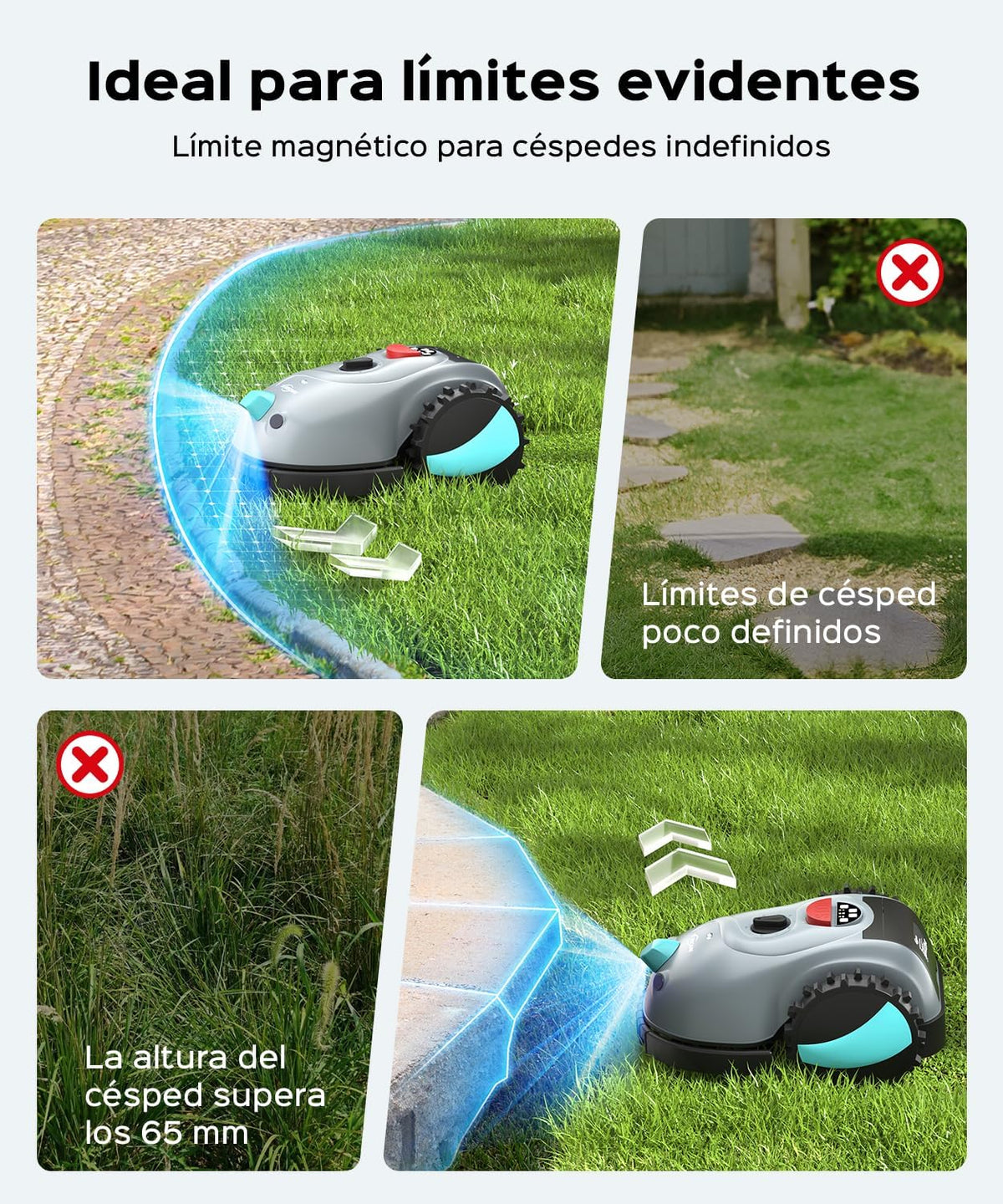 YARDCARE V100 Robot Cortacésped eléctrico con Navegación por Visión, Corte en Espiral, Detección de 150 Obstáculos, Robot Cortacésped Bateria hasta 150m², Robot Cortacesped con Cuchillas de Repuesto