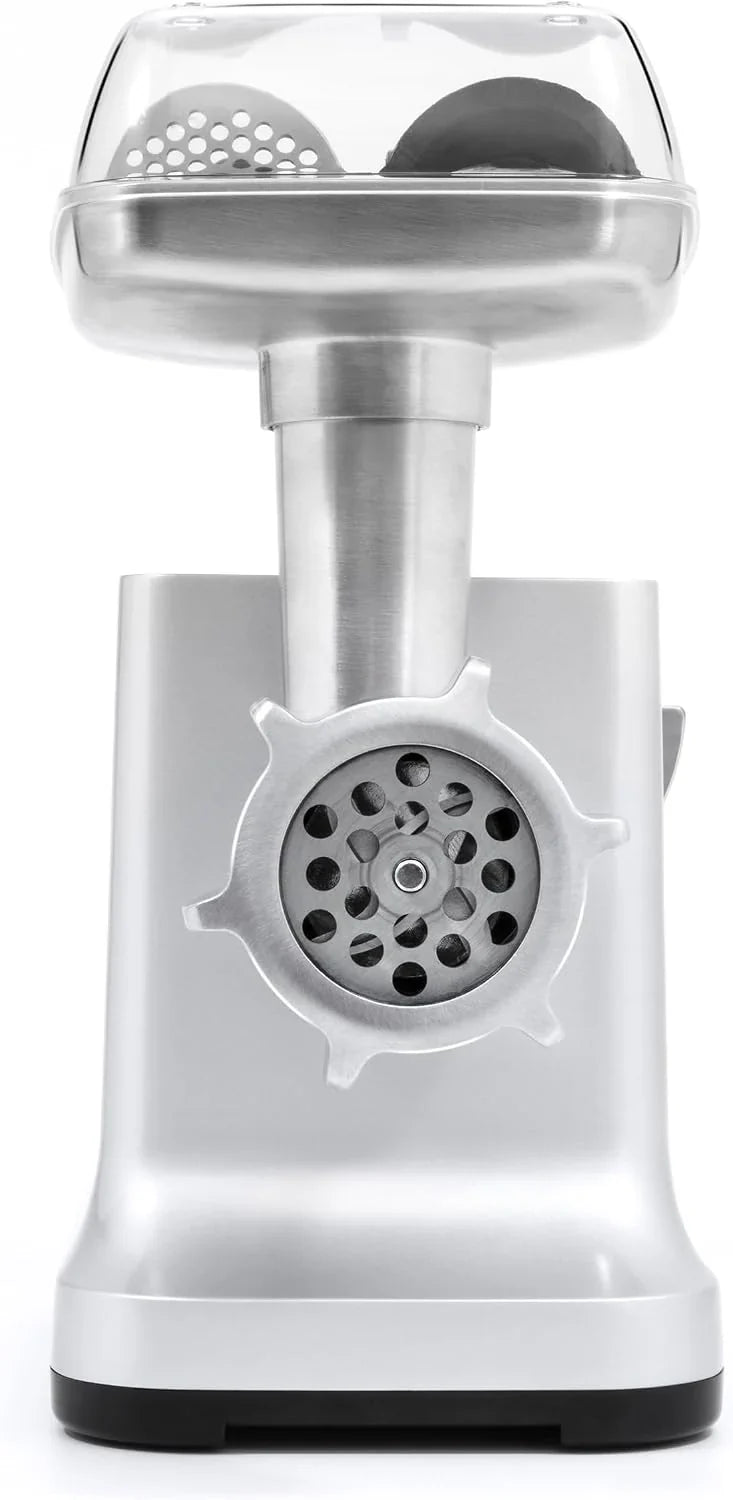 Caso FW2000 - Picadora de carne eléctrica, incluye galletas de salpicar, accesorio nominal, 800 W, 2000 W locked, aprox. 2kg/minuto, carcasa de aluminio fundido, potente motor, plateado