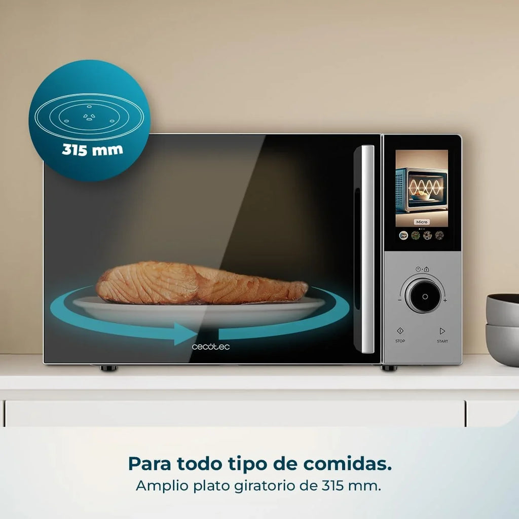 Cecotec Microondas Digital Táctil con Grill 25L Convection 2500 Touch. 900W, Grill 1200W, Control Táctil, Convección 2200 W, 8 Programas, Temporizador 60min, Plato Giratorio 315 mm, Seguro