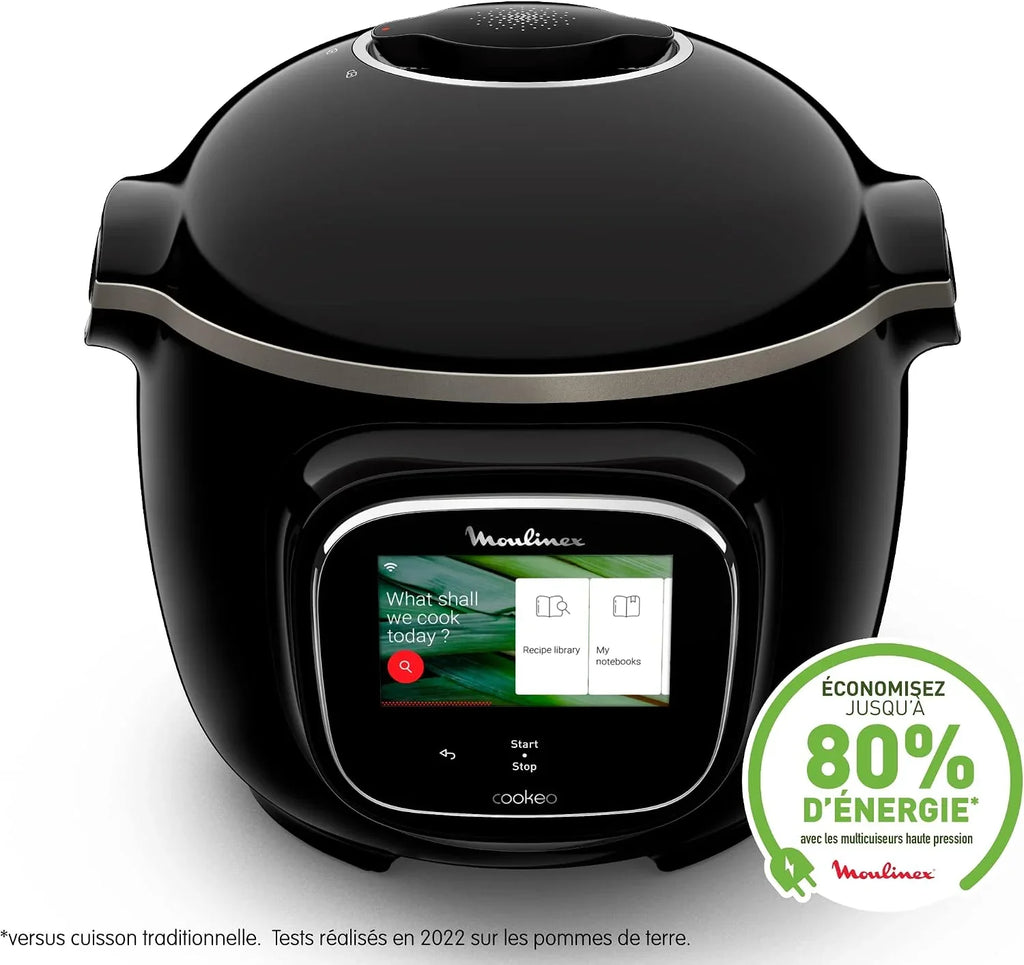 Moulinex Cookeo Touch Wifi - Multicooker inteligente de alta presión + molde para tartas 18 cm, 6 L, pantalla táctil, 250 recetas integradas, aplicación Moulinex YY5297FB, negro