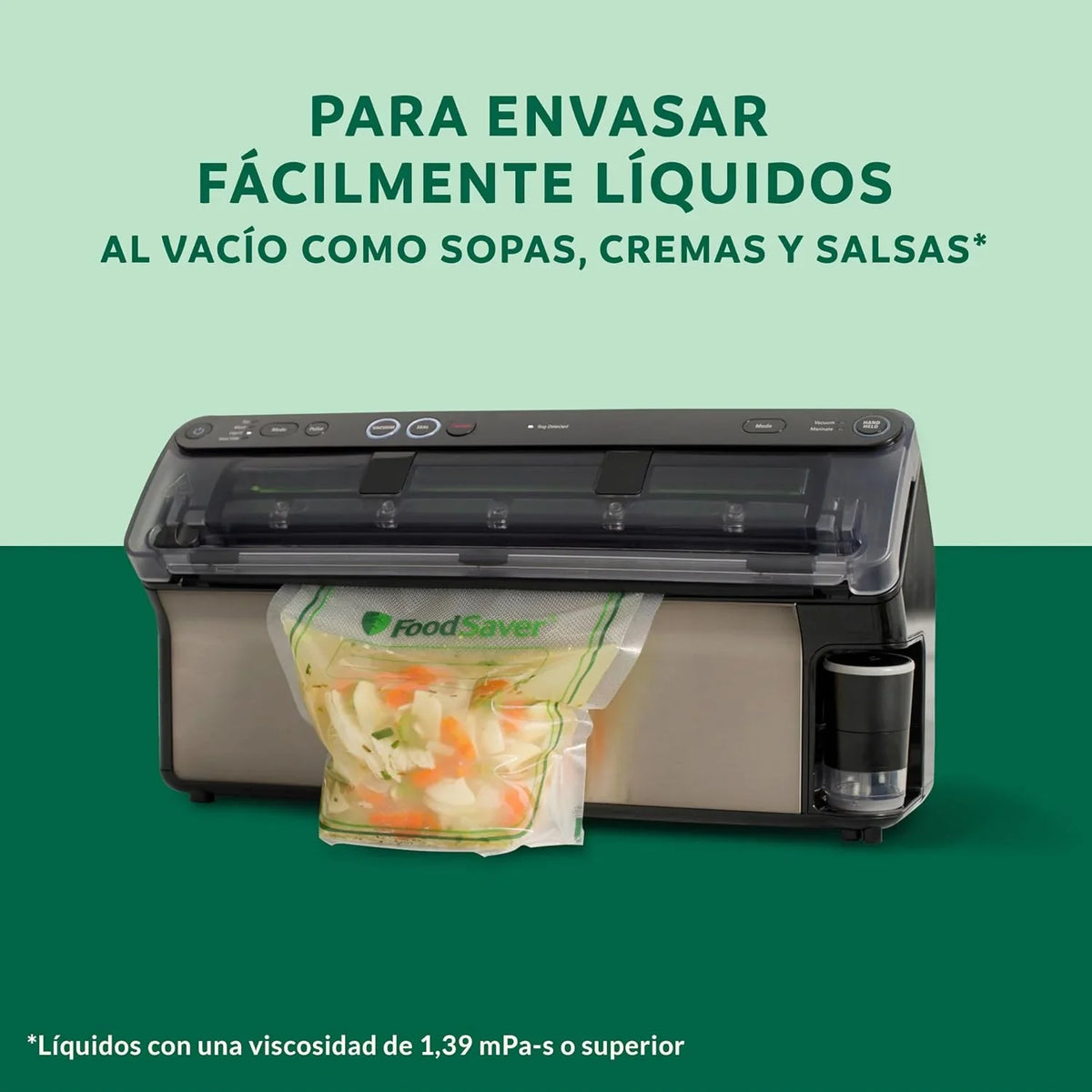 FoodSaver Envasadora al vacío Elite All-in-One Liquid+ | Alimentos hasta 5 veces más frescos* | Sellado de líquidos | Con 1 rollo (28 cm x 2,43 m) y 4 bolsas para envasar al vacío (0,94 L y 3,78 L)