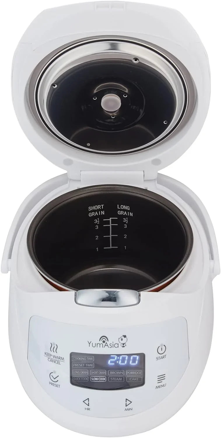 Yum Asia Panda Mini arrocera con cuenco de cerámica Ninja y lógica difusa avanzada (3,5 tazas, 0,63 litros) 4 funciones de arroz, 4 funciones de multicocina 220-240V (Arctic White)