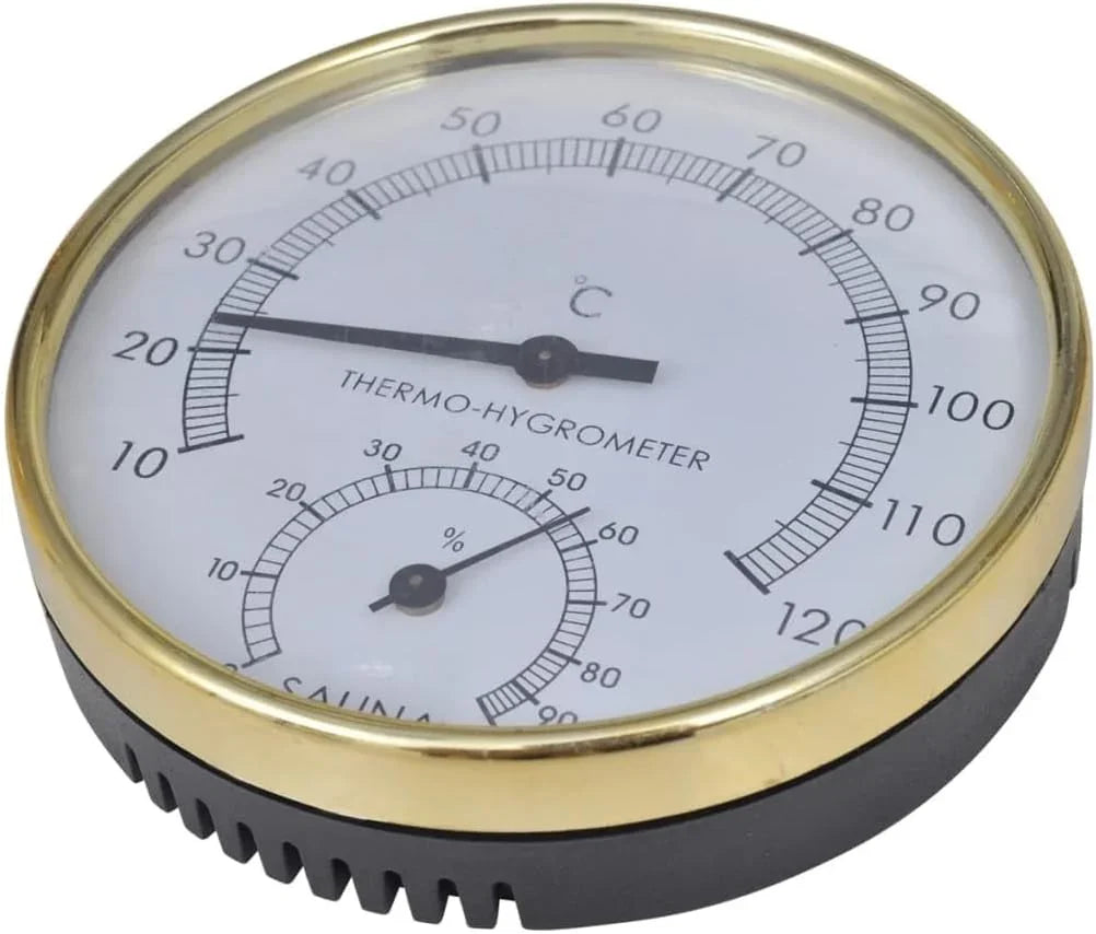 Mangloder - Juego de 5 accesorios para sauna con cubo, cucharón, reloj de arena, termómetro e higrómetro para sauna, baño de vapor, cabina de infrarrojos, madera, bienestar y relajación