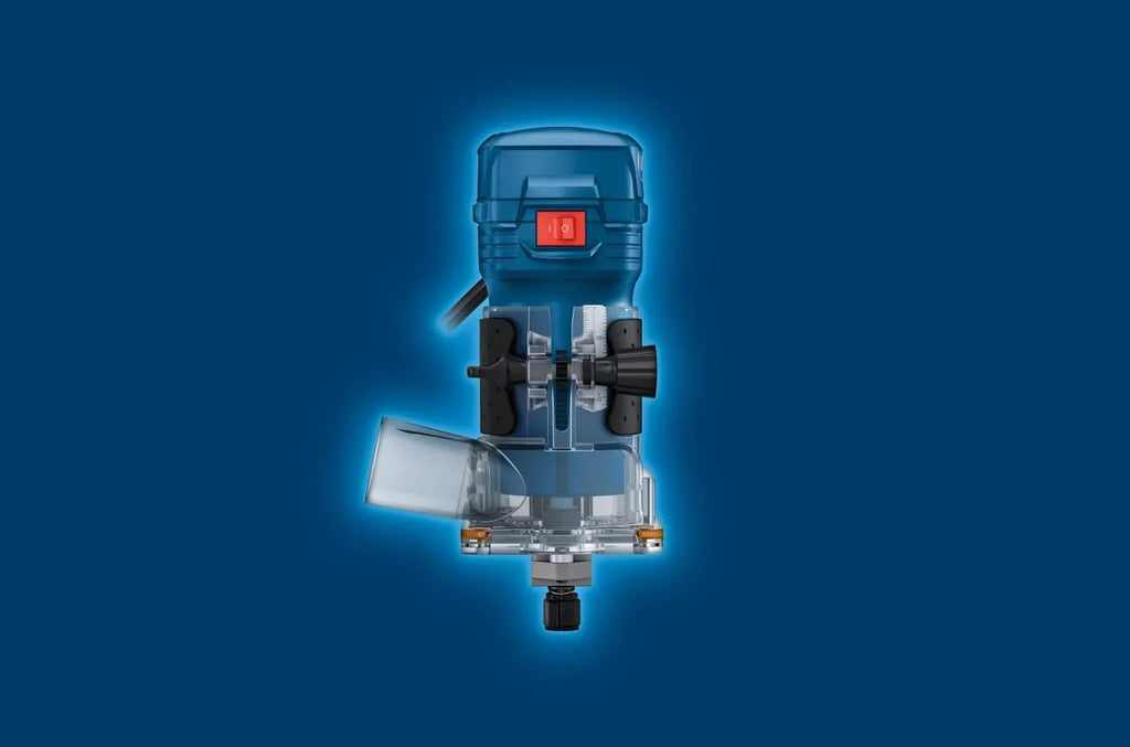 Bosch Professional fresadora de cantos GLF 55-6 (motor de 550 W girando a 33 000 rpm., incl. 2 llaves de una boca, 1 recogedor, tope paralelo, rodillo de corte al ras)