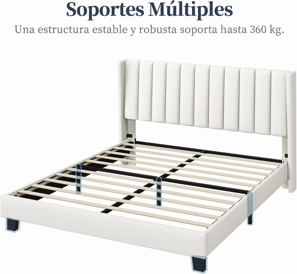 Yaheetech Upholstered Bed with Padded Headboard 16 x 200 cm Beige