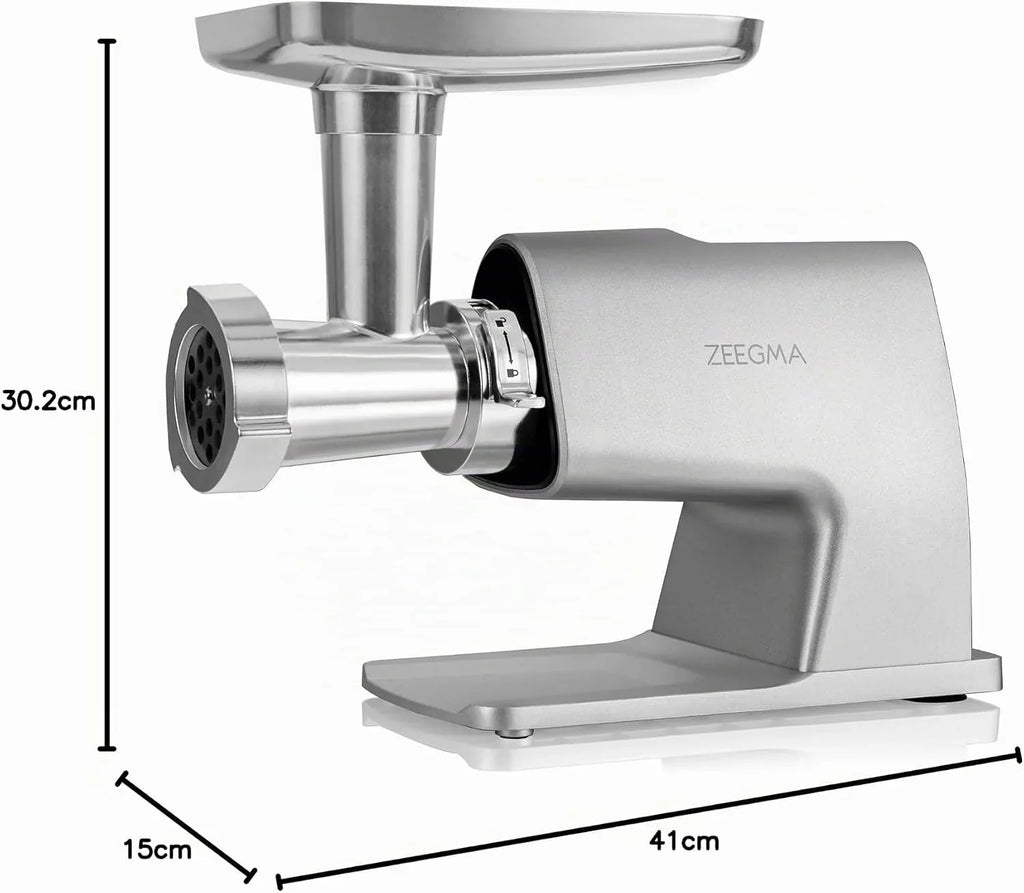 ZEEGMA MOLEN MASTER Máquina Eléctrica para Moler Carne, Potencia de 2500 W, 3 Discos de Acero Inoxidable, Accesorio para Embutidos, Rallador, Función Reversa, Pantalla Táctil