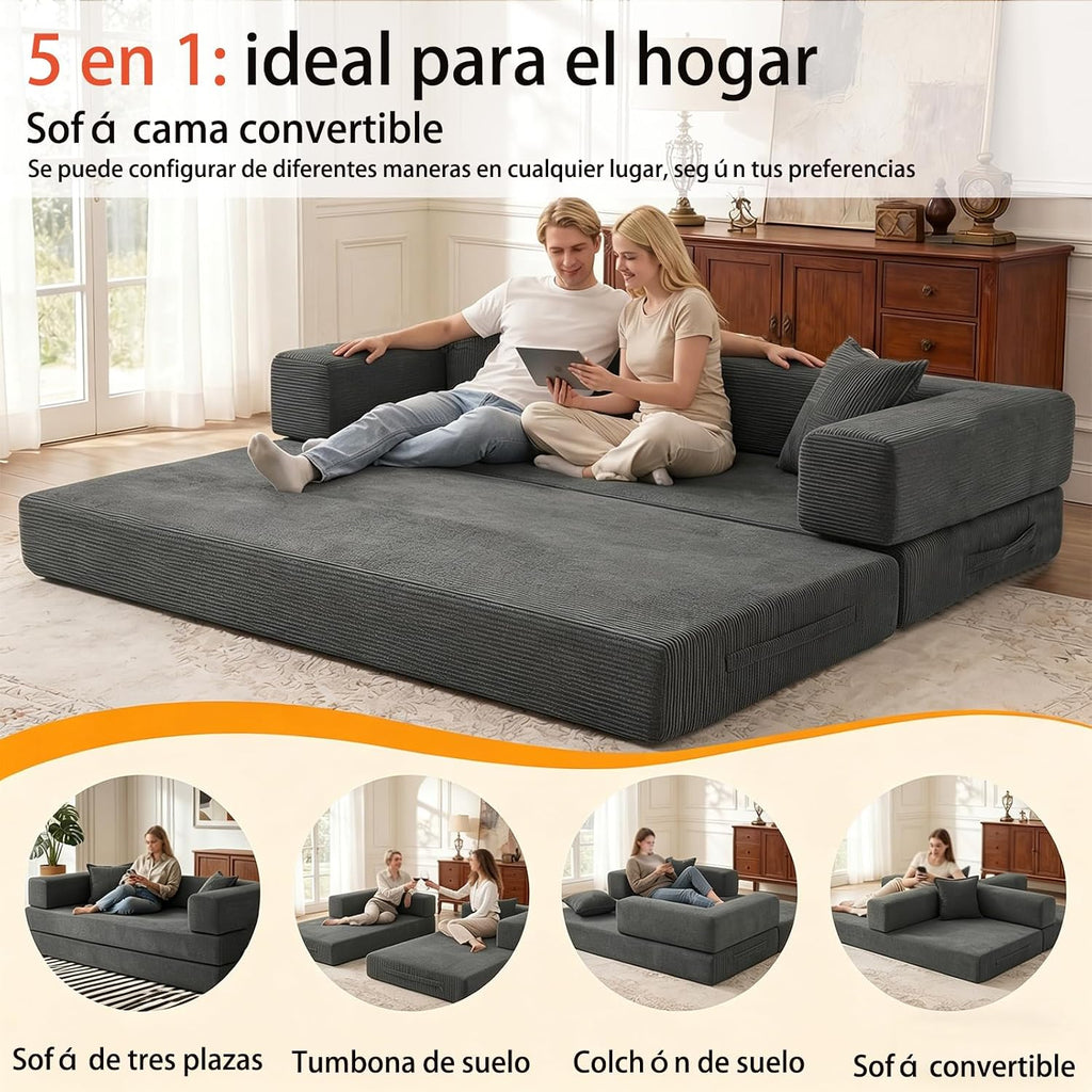 63 Inch 2 Seater Sofa Bed with Foam & Springs for Living Room, Grey