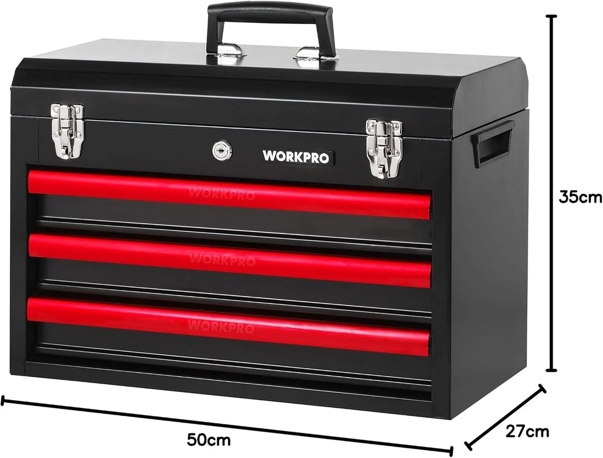 WORKPRO 408piezas Juego de Herramientas mecánicas, Caja de Herramientas Completa para mecánicos con 3 cajones, Caja de Metal Resistente