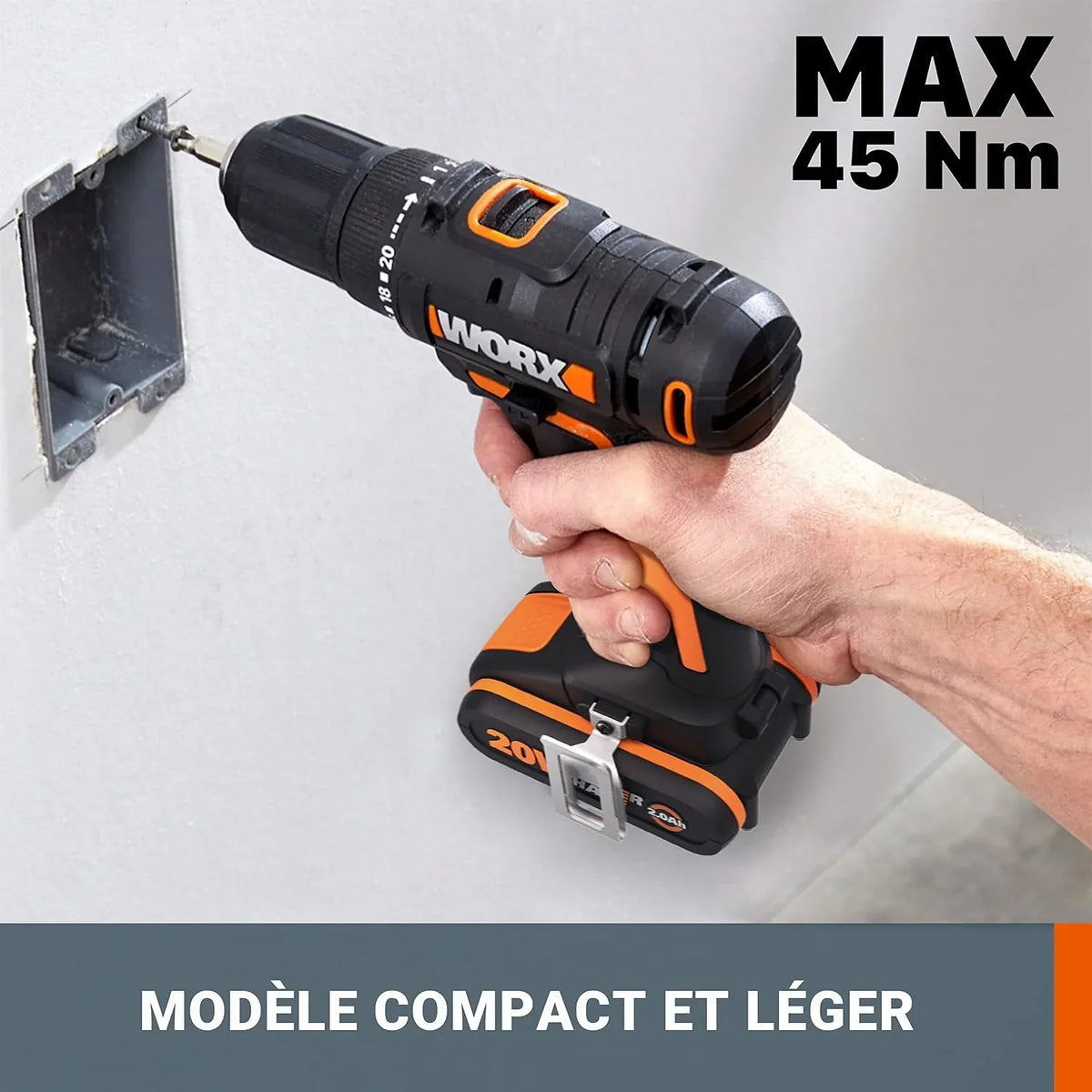 WORX WX108 Taladro Atornillador 20V 2Bat 45Nm
