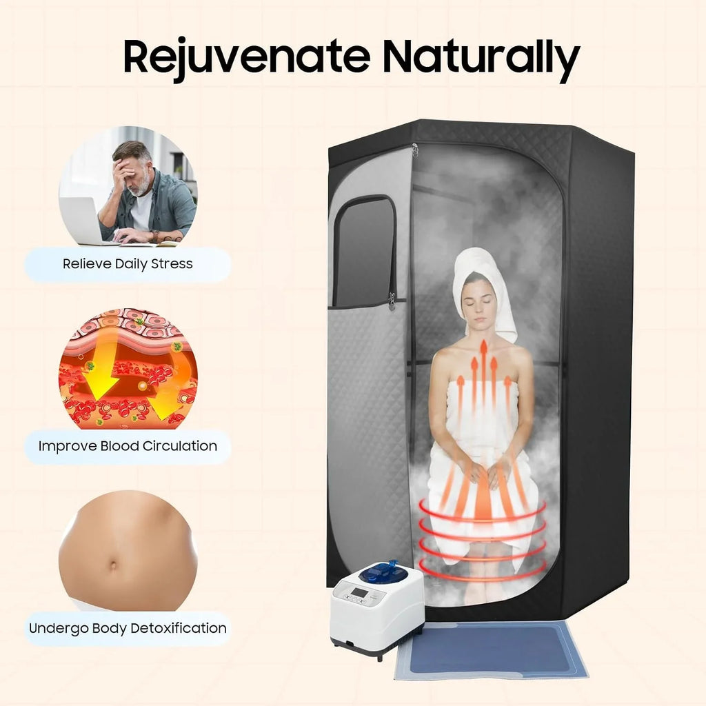 Tienda de sauna con 9 niveles de temperatura, sauna de vapor portátil, 9 niveles de calefacción, juego de sauna para interiores con silla plegable, sauna pod de 3 l, generador de vapor, cabina de