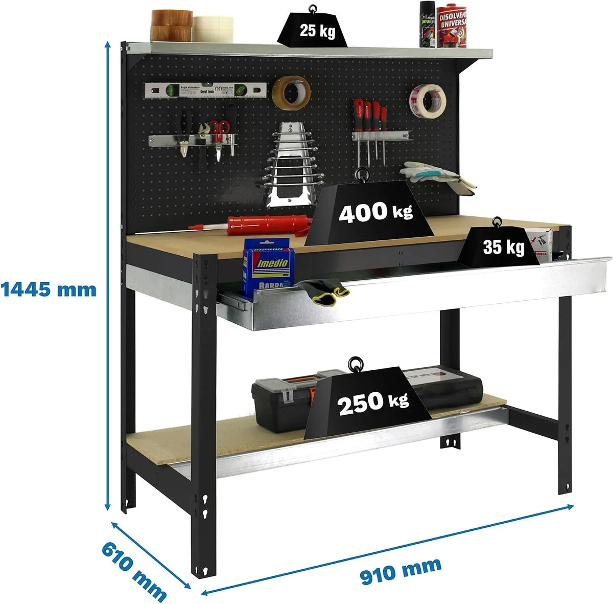 Simon Rack Banco de Trabajo con Panel Perforado y cajón 910x610 mm - BT3
