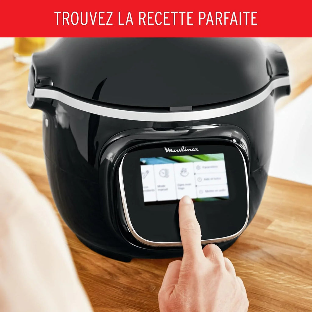 Moulinex Cookeo Touch Wifi - Multicooker inteligente de alta presión + molde para tartas 18 cm, 6 L, pantalla táctil, 250 recetas integradas, aplicación Moulinex YY5297FB, negro