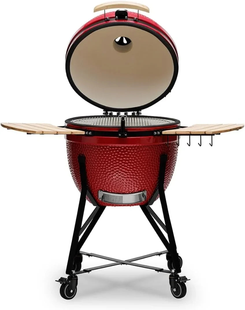 Kamado BONO BBQ - Barbacoa Grande XXL con 10 accesorios - Ø 64 cm Kamado Barbacoa con Accesorios - Parrilla ahumador rojo en la terraza, balcón o jardín