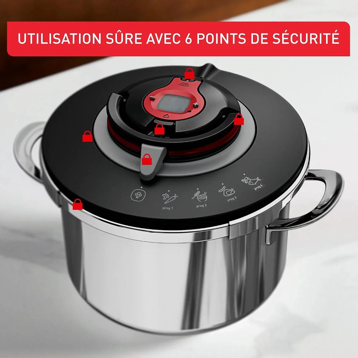 SEB Clipso + Chef Expert 8 L, Olla de cocción rápida con 4 programas, 6 a 8 personas, cocción rápida, compatibilidad con horno, P4571400