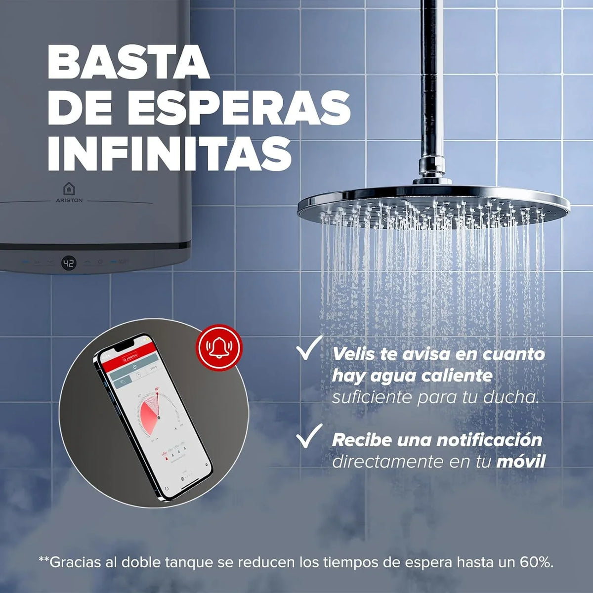 Ariston Velis Pro Wifi (ex Fleck Duo 5) - Electric Thermo 50 Liters Flat 27.5 cm, Multiposition, WiFi with App Control and First Shower in 46min - After-Sales Service only Available in Spain