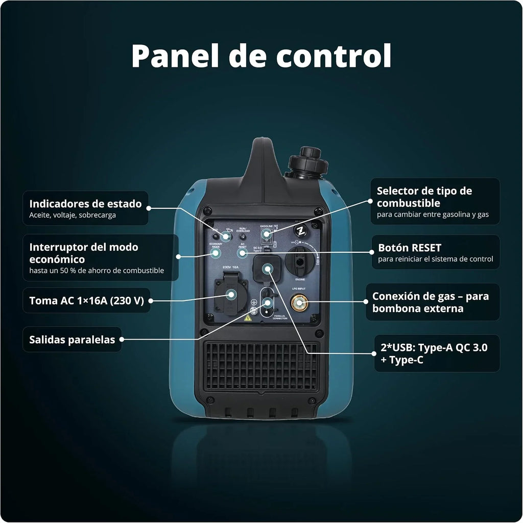 Generador inversor Könner & Söhnen KS 1900iG S LPG de 2,0 kW, combustible dual, generador de corriente inversor Eco-Mode, de gasolina para uso en exteriores, de gasolina, Euro-5