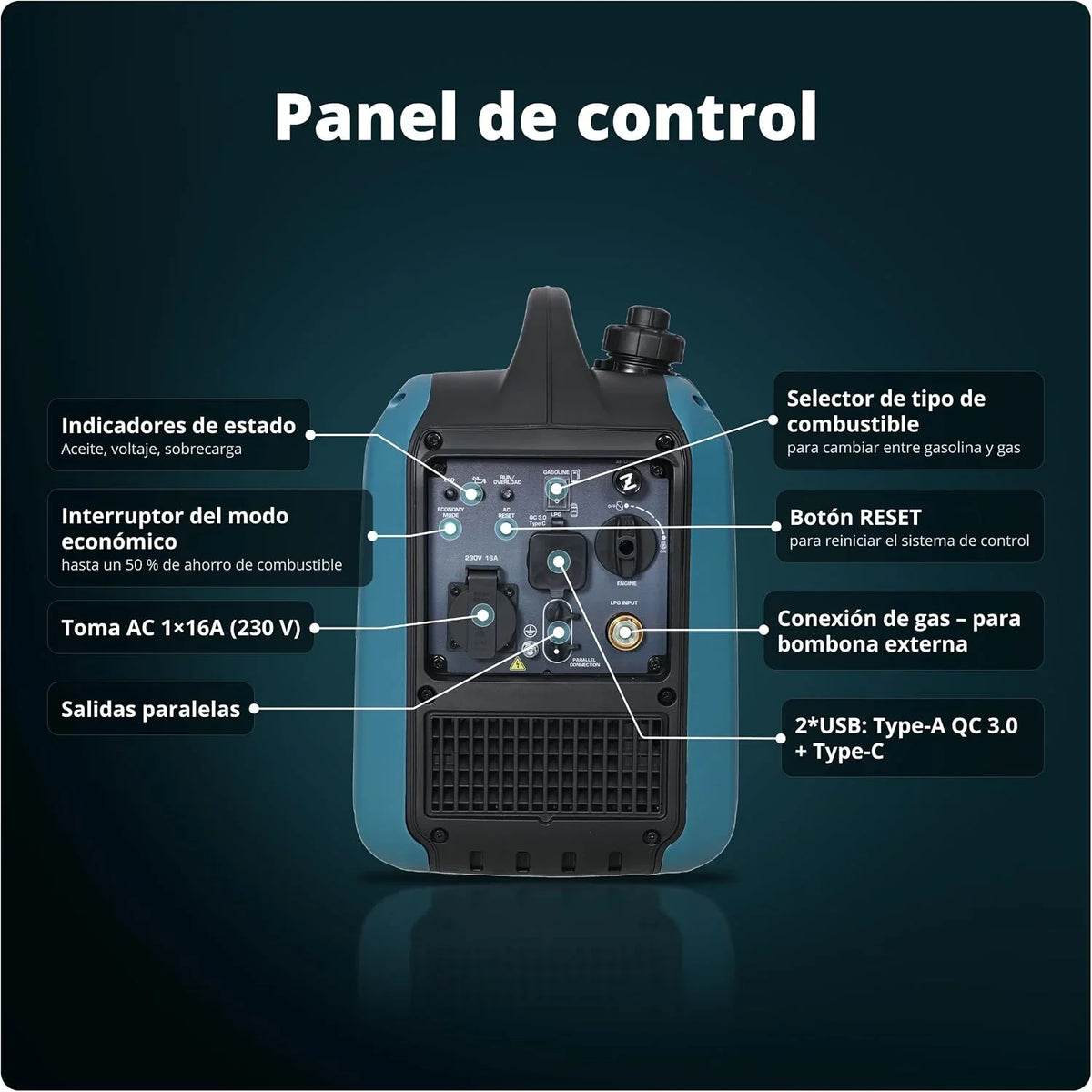 Generador inversor Könner & Söhnen KS 1900iG S LPG de 2,0 kW, combustible dual, generador de corriente inversor Eco-Mode, de gasolina para uso en exteriores, de gasolina, Euro-5