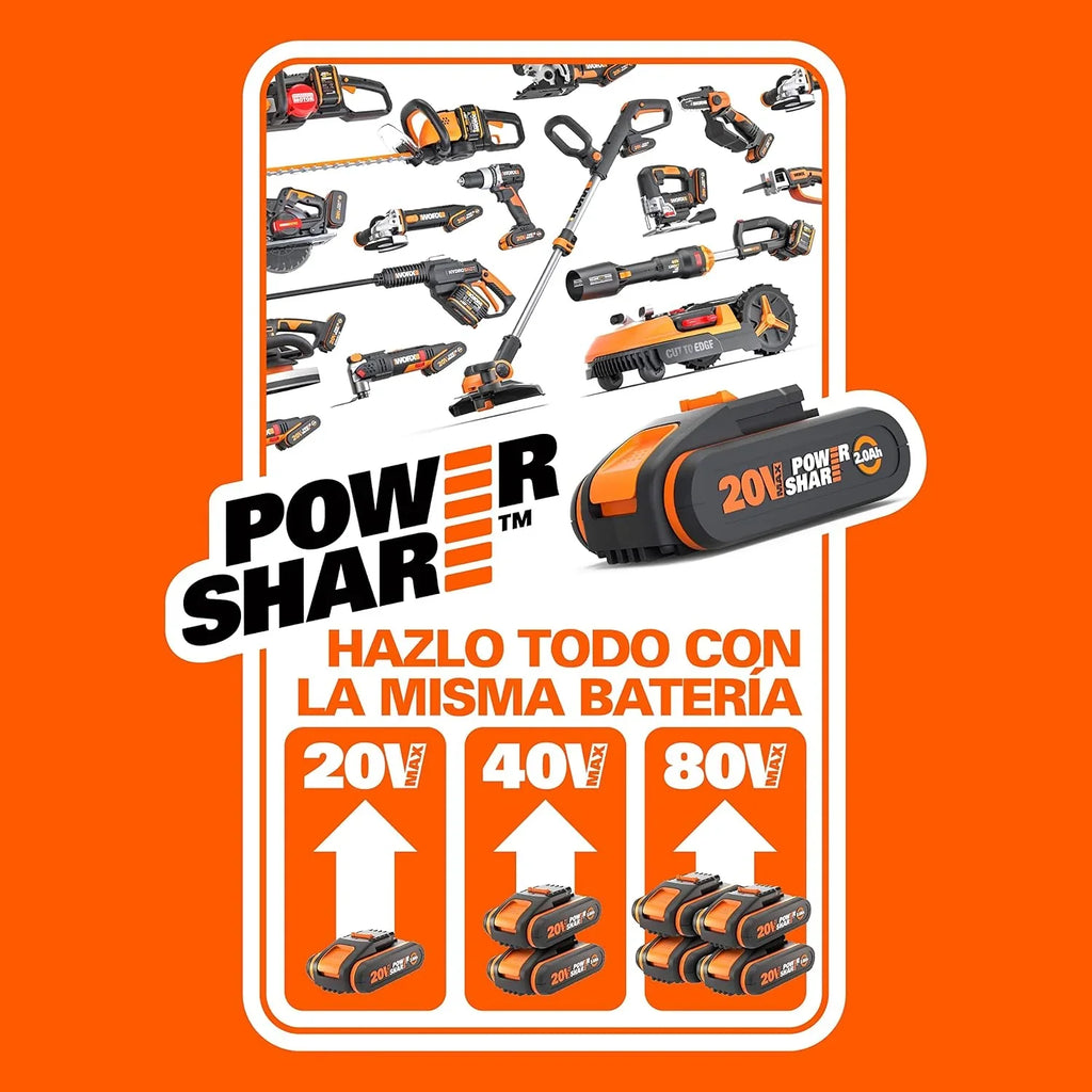 WORX Sierra sable Brushless 20V | PowerShare | WX516.9 - Sin batería, ni cargador | Motor sin escobillas, patín pivotante ajustable, cambio de cuchilla sin herramientas