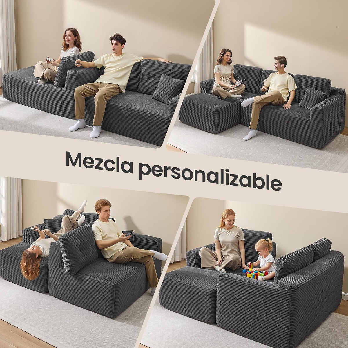 VASAGLE Corner Sofa, Modular Sofa 244 cm, Compact Delivery, No Assembly, with Large Chaise Longue on the Left, for Living Room or Guest Room, Slate Grey LCS183GN01