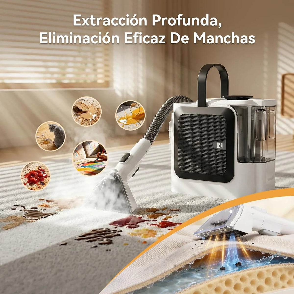 Redkey C2 Aspiradora de Agua Tapicería Lava y Aspira con Vapor, 1800W 26000Pa Aspirador de Alfombras, Limpiador de Tapicerías Vapor 4 en 1 para Ventanas, Coche, 7 Accesorios