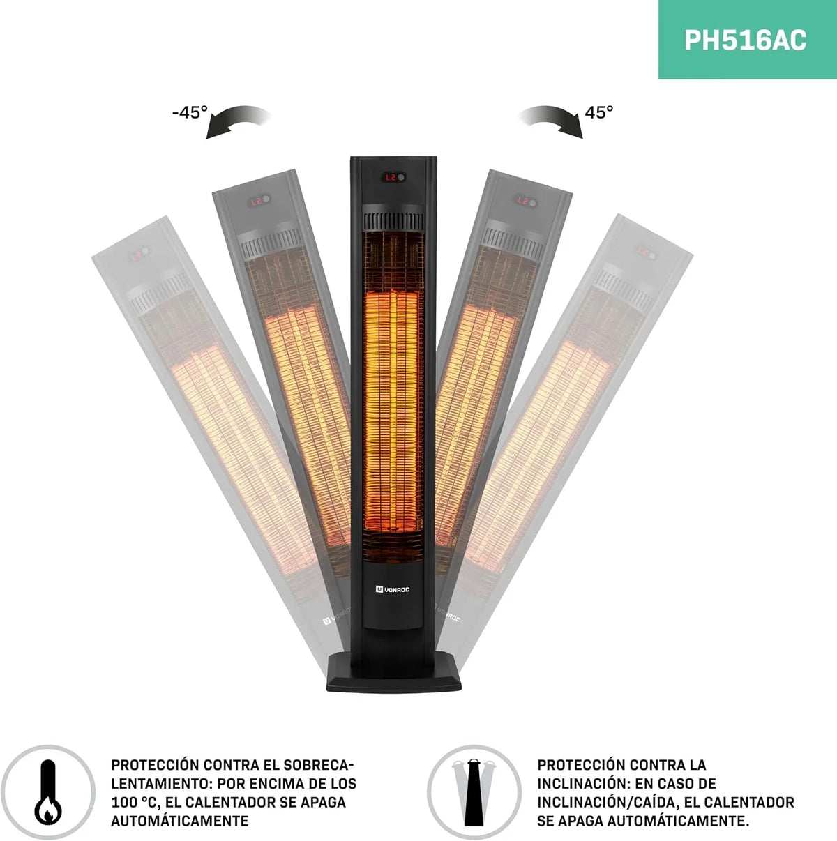 VONROC Filicudi Patio Heater 2000W with Carbon Infrared