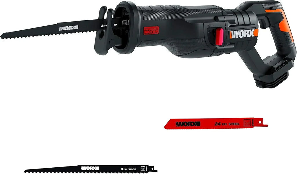 WORX Sierra sable Brushless 20V | PowerShare | WX516.9 - Sin batería, ni cargador | Motor sin escobillas, patín pivotante ajustable, cambio de cuchilla sin herramientas