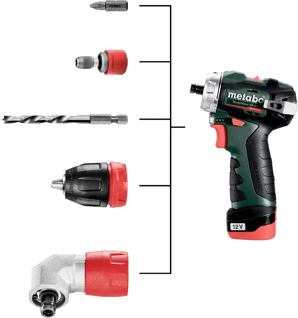 metabo PowerMaxx BS BL Q 601749500 - Taladro atornillador inalámbrico Li-ION 12V 2Ah + 2 pilas