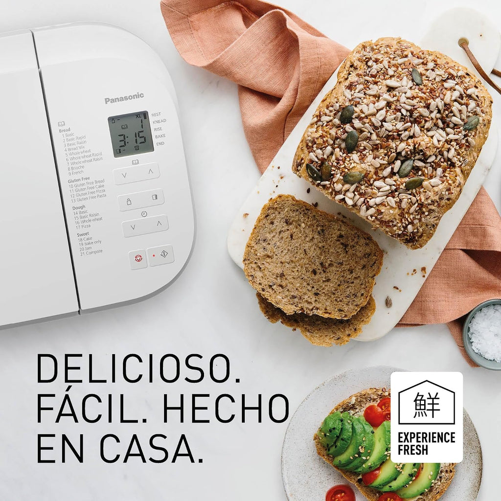 Panasonic SD-B2510WXE Panificadora Automática, 850W, Sensor de Temperatura, Temporizador Digital 13H, 25 Programas, Blanco