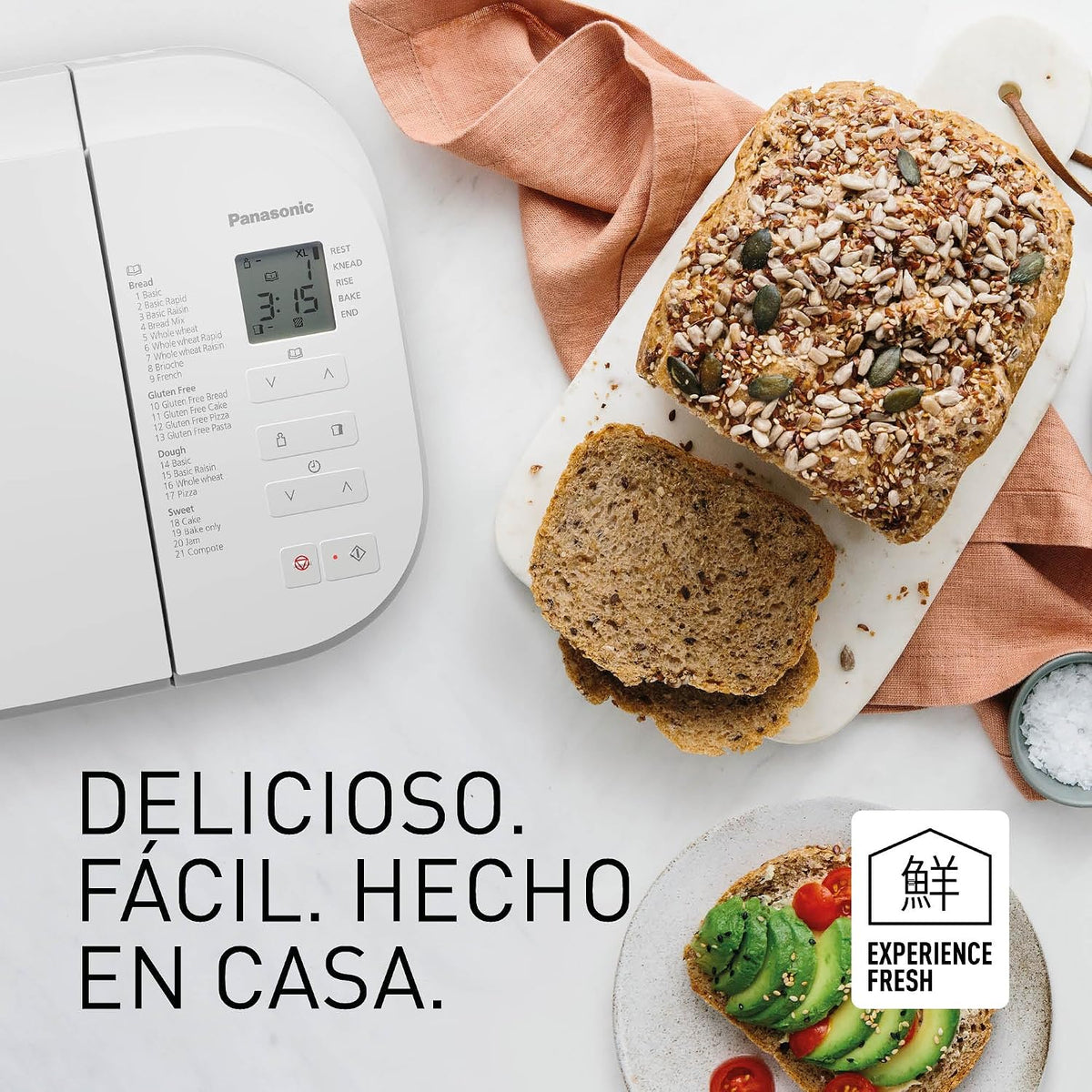 Panasonic SD-B2510WXE Panificadora Automática, 850W, Sensor de Temperatura, Temporizador Digital 13H, 25 Programas, Blanco