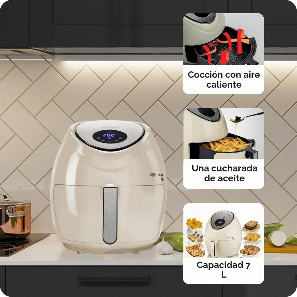 Ariete 4618/02- Freidora saludable XXL sin aceite (pantalla lcd, temporizador ajustable 60 min, 7 programas, temperatura ajustable 80-200ºc), color beige