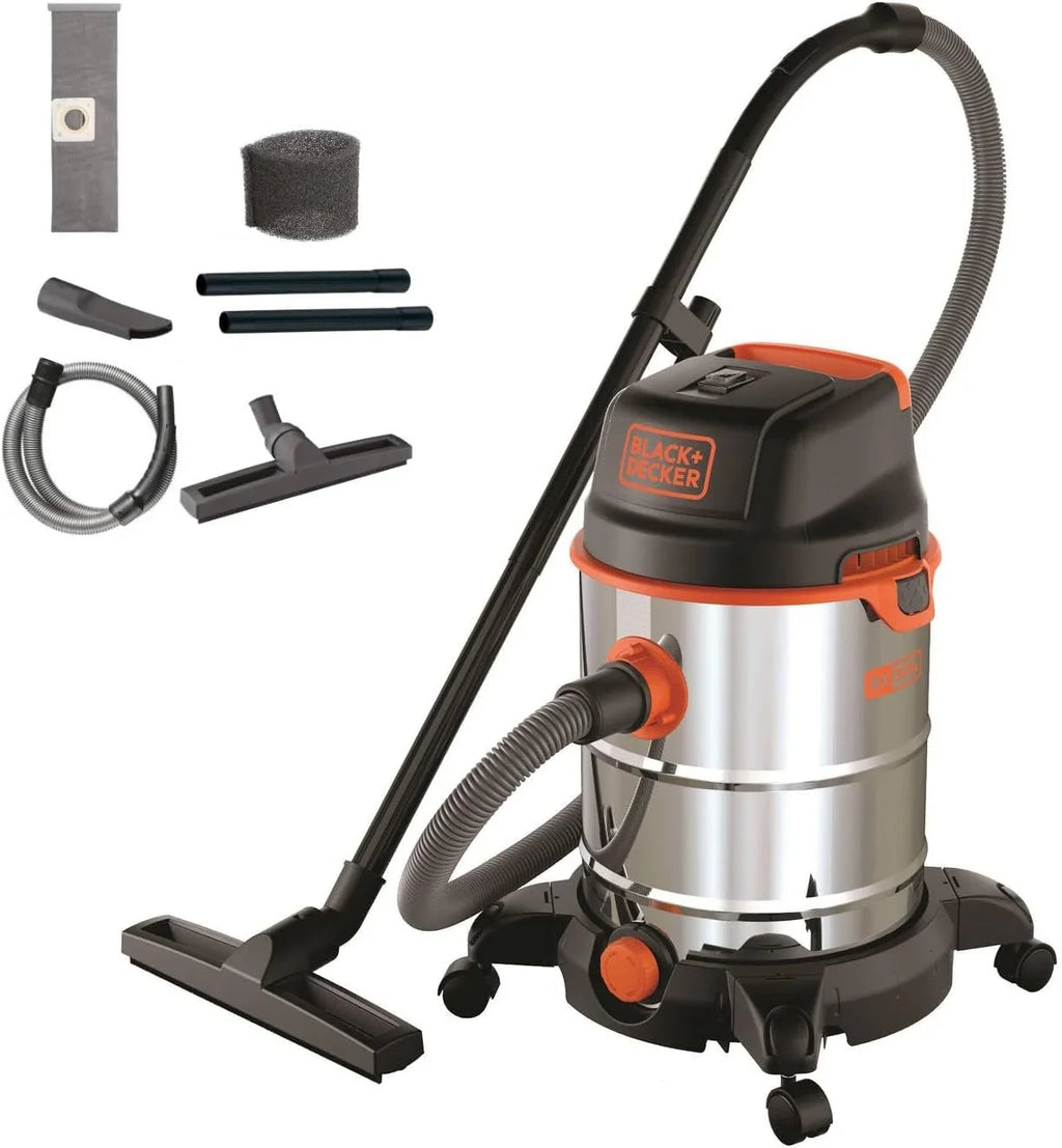 Black+Decker BXVC30XDE Aspirador Multiuso de sólidos y líquidos (1600 W, 30 L, Acero INOX)
