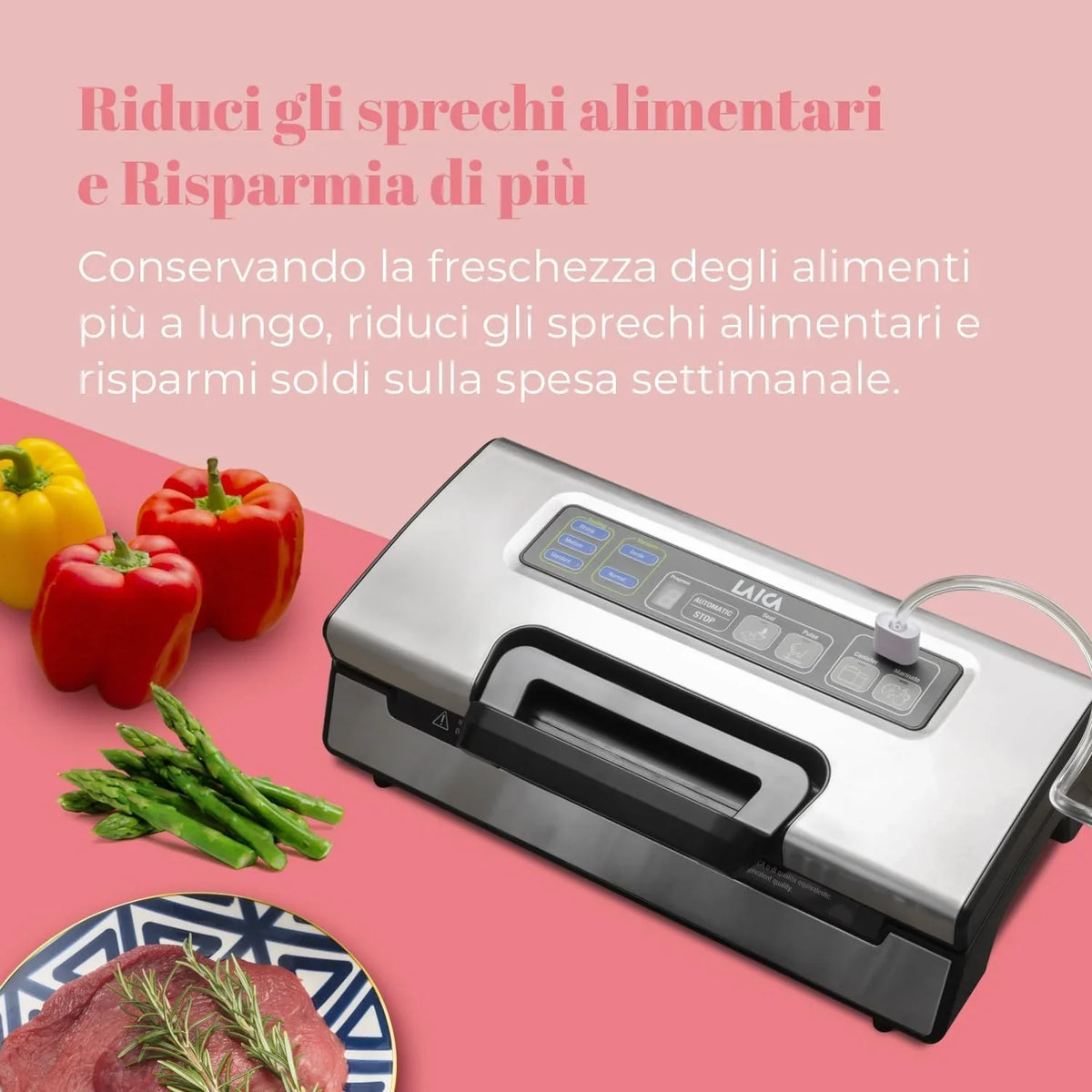 LAICA VT3220 Máquina de vacío profesional, apta para todos los alimentos, función de marinado rápido, mantiene los alimentos frescos hasta 5 veces más, incluye 2 rollos de vacío