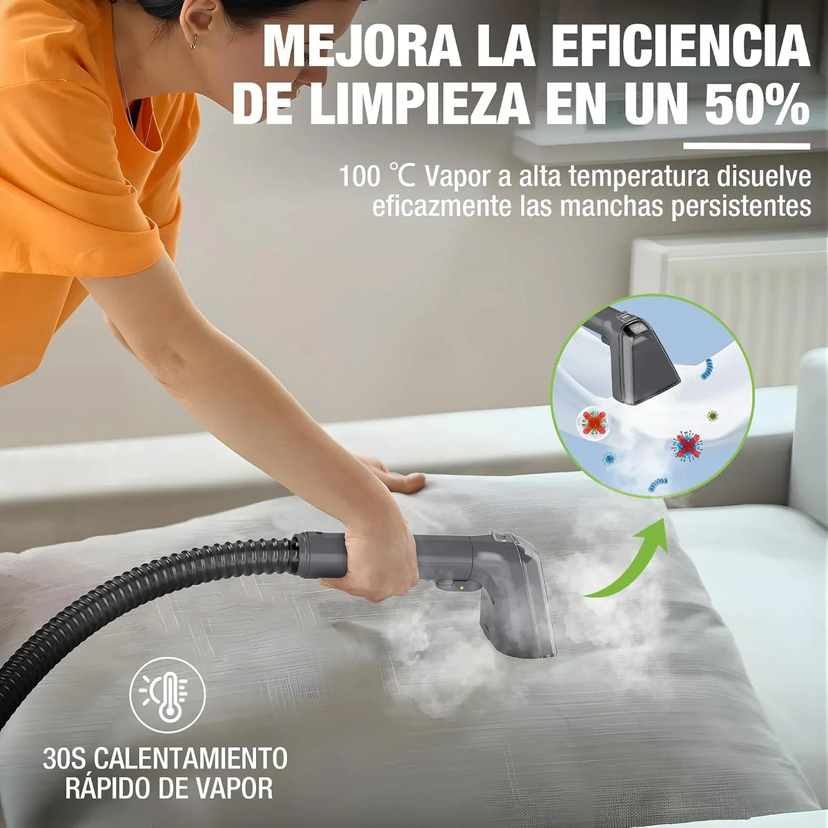 WORKPRO Limpiador de Tapicerías y Alfombras a Vapor con Aspirador 4 en 1, Potente Succión 16 kPa, Accesorios para Suciedad de Mascotas, Sofás, Colchones, Cortinas, Asientos de Coche