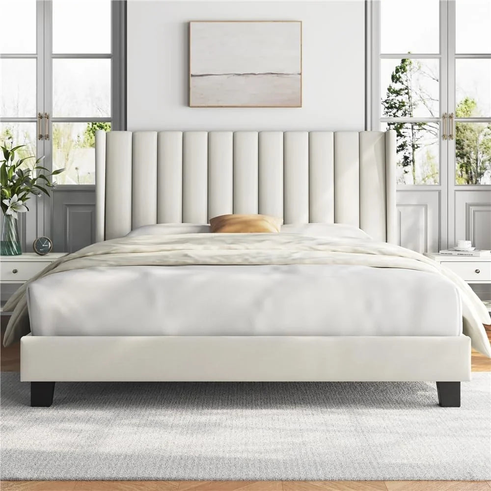 Yaheetech Upholstered Bed with Padded Headboard 16 x 200 cm Beige